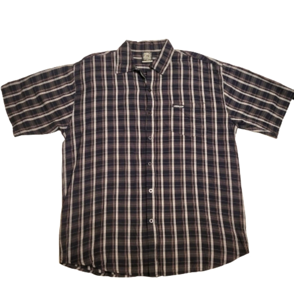 Joker men's short-sleeved black & Grey checkered button-up dress shirt size XXL